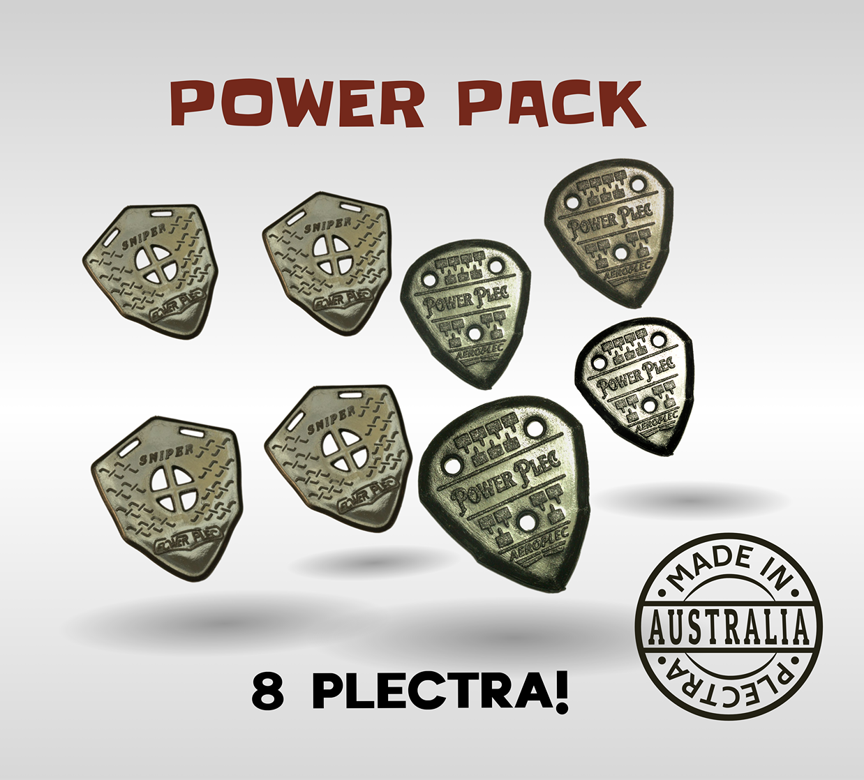 Power Multi Pack - 8 Plectrums with tin (4 X Aeroplec and 4 X Sniper)